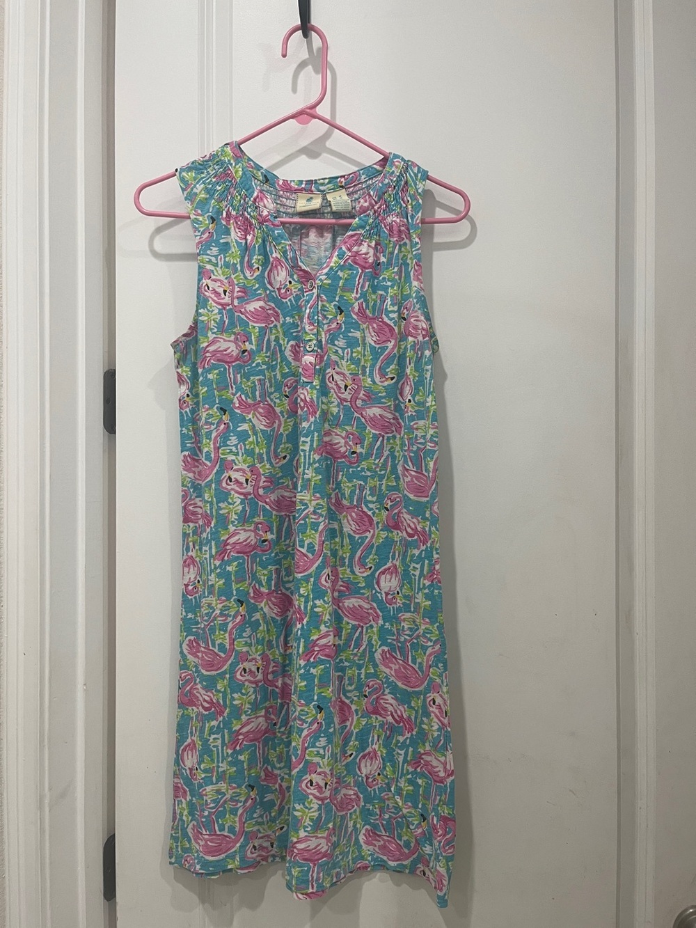 Caribbean Joe Flamingo Tropical Shift Dress Medium | Pink Blue Sleeveless Beach